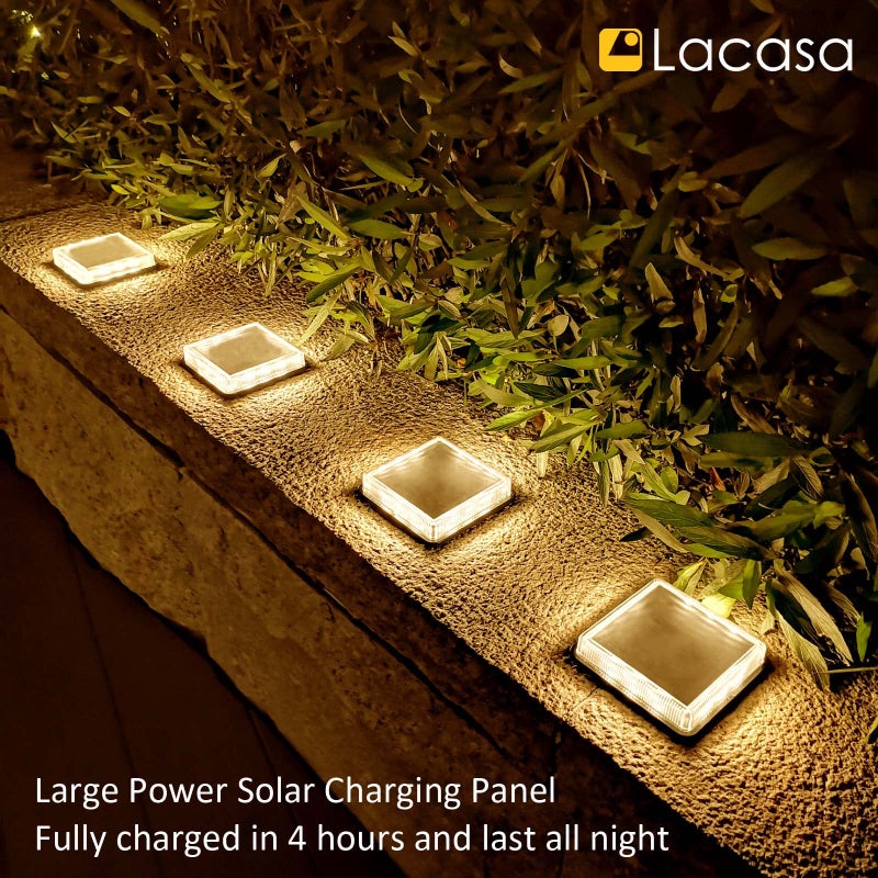 Lacasa Solar Step Lights, 4-Pack 50LM 3000K Warm White LED Solar Deck Lights, Outdoor Solar Powered Step Lights, IP68 Waterproof for Garden Stairs Ground Driveway Pathway - Image 2